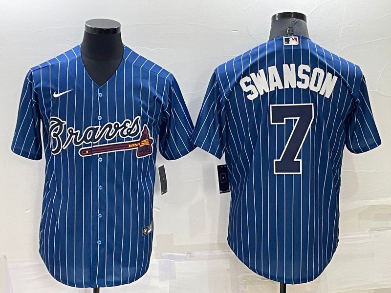 Men Atlanta Braves #7 Swanson Blue Throwback Game Nike 2022 MLB Jersey->atlanta braves->MLB Jersey